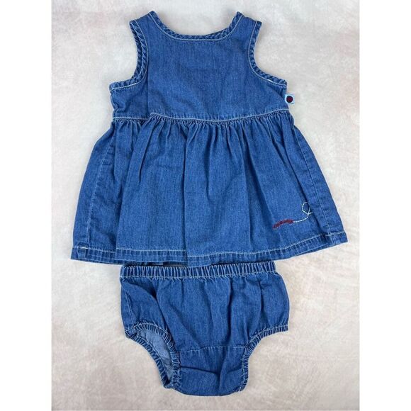 Old Navy Y2K Embroidered Lady Bug Denim Jumper - Picture 1 of 4
